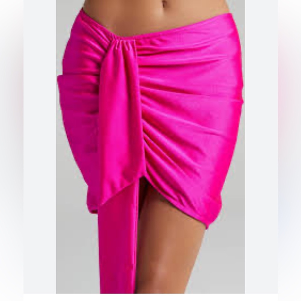 Lioness Pink Tie Front Asymmetrical Mini Skirt, Great Stretch